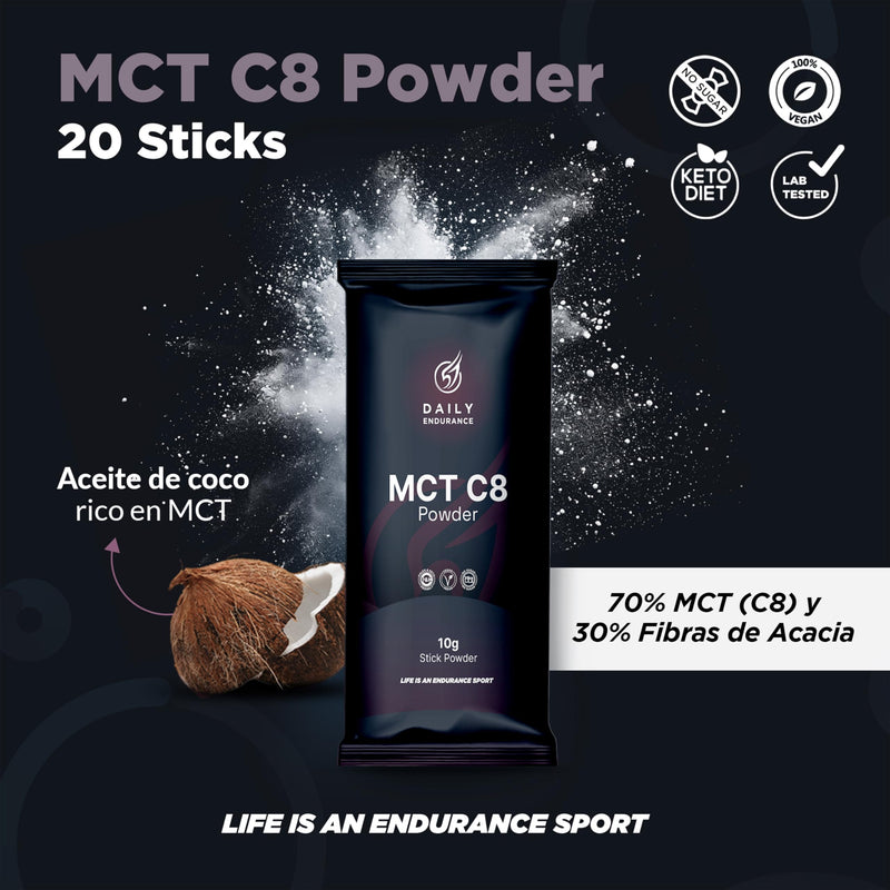[Australia] - MCT oil powder - sticks - ketones & ketosis - MCT oil C8 - fiber - no additives, no sugar - vegan - 20 sticks of 10 g each - neutral in taste - Daily Endurance 