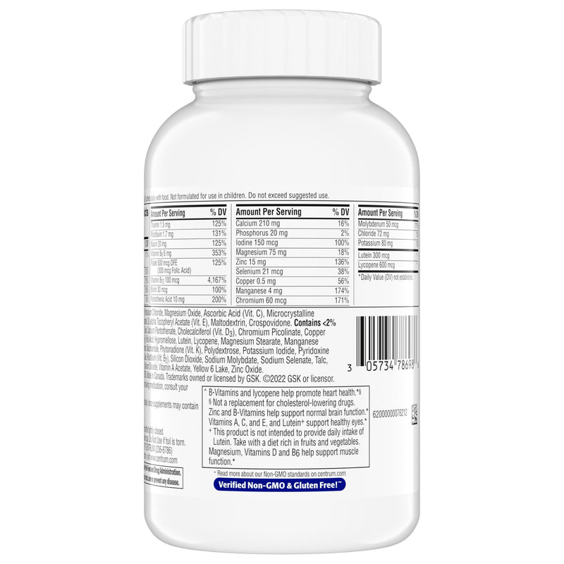 Centrum Minis Silver Men's Multivitamin for Men 50 and Over, 280 Tablets | Contains Vitamins D3, E, B6, and B12, Gluten Free, Non-GMO Ingredients, GLP-1 Support Unflavored 280 Count (Pack of 1)