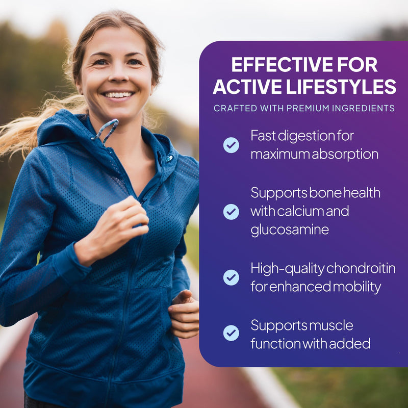 Glucosamine, Chondroitin & Calcium Supplement | Supports Bone & Muscle | 2KCl Glucosamine Sulphate & Chondroitin Sulphate | 240 Capsules = 4-Month Supply | Made in The UK to GMP Standards Unflavoured 1 count (Pack of 240)