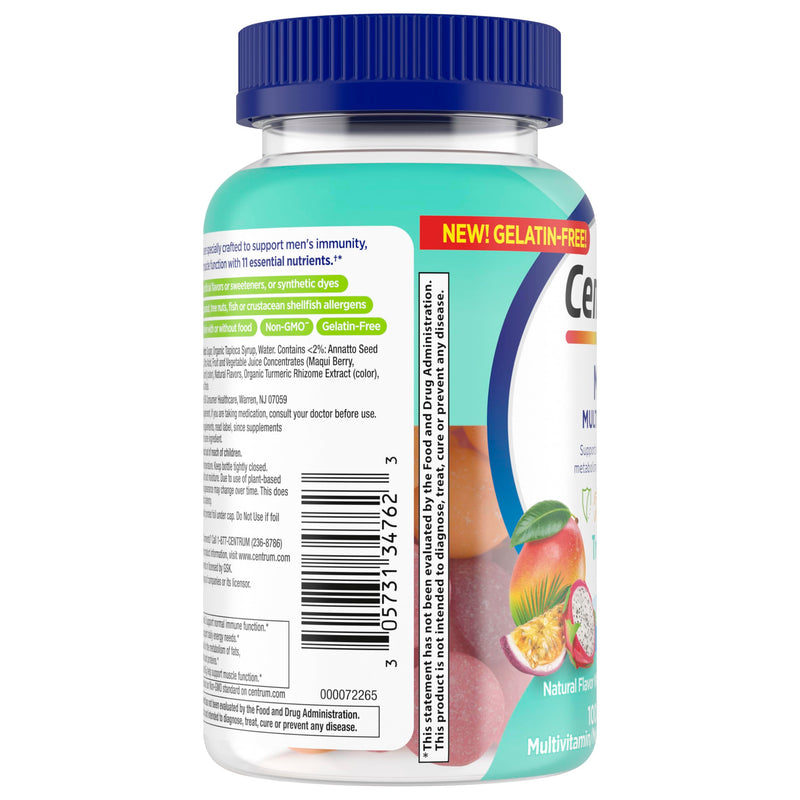 Centrum MultiGummies for Men 18 and Over, 100 Count | Contains Vitamin D3, B Vitamins and Antioxidants, Gluten Free, Non-GMO Ingredients, GLP-1 Support Fruit 100 Count (Pack of 1)