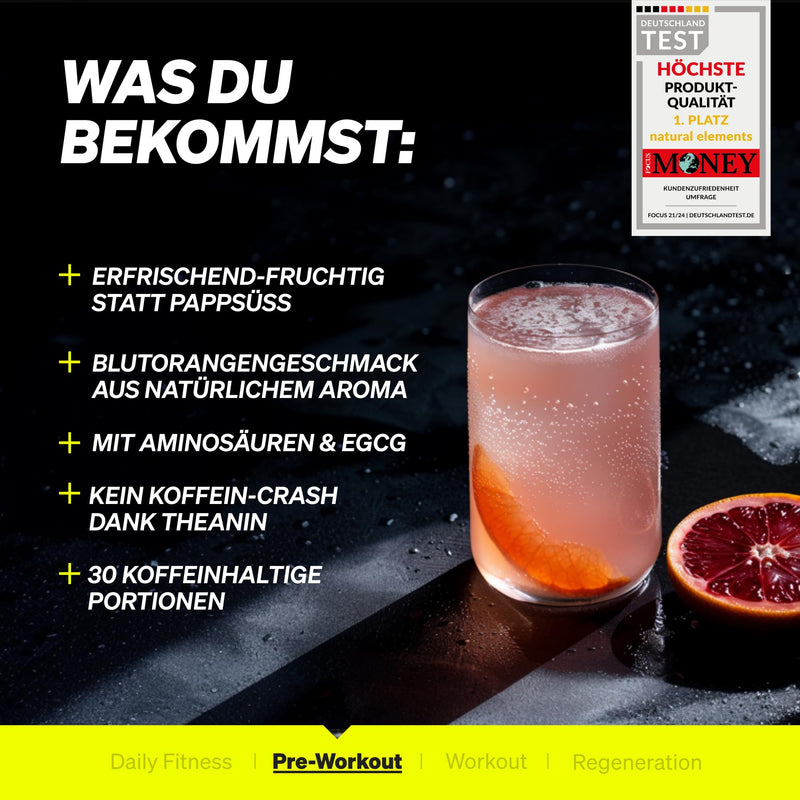 [Australia] - Pre-workout booster with caffeine - blood orange flavor - with amino acids, theanine & EGCG - vegan, high dosage - produced in Germany & laboratory tested 