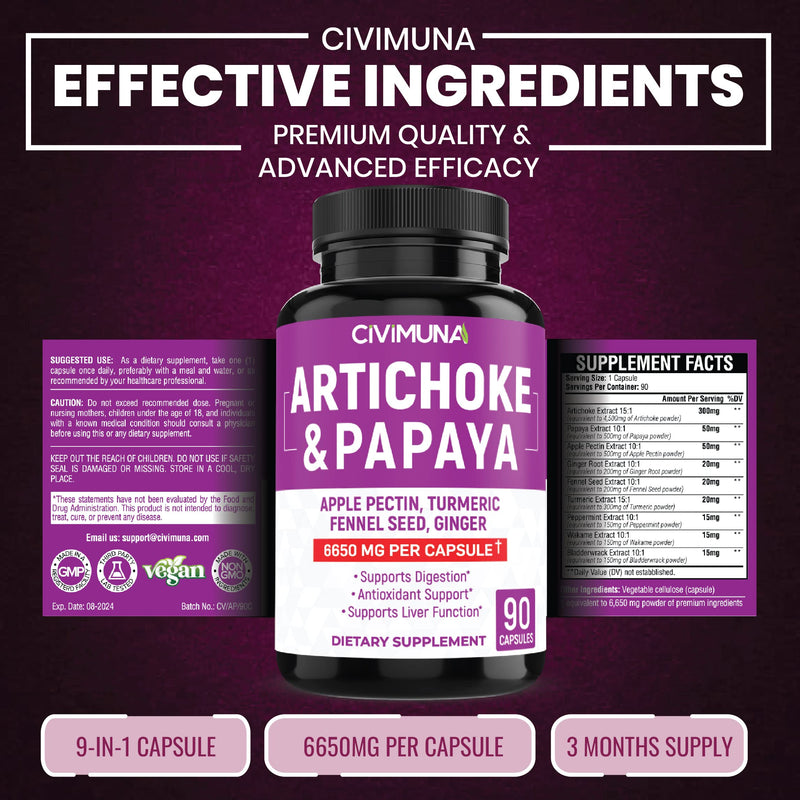 [Australia] - Artichoke Capsules 6650mg - Artichoke, Papaya, Apple Pectin - 3 Months Supply 