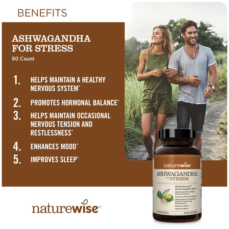 [Australia] - NatureWise Ashwagandha for Stress - With KSM-66 Ashwagandha Extract + GABA + L-Theanine + Rhodiola Rosea - Herbal Stress Support Supplement - Vegan, Non-GMO, Gluten-Free - 60 Capsules[1-Month Supply] 