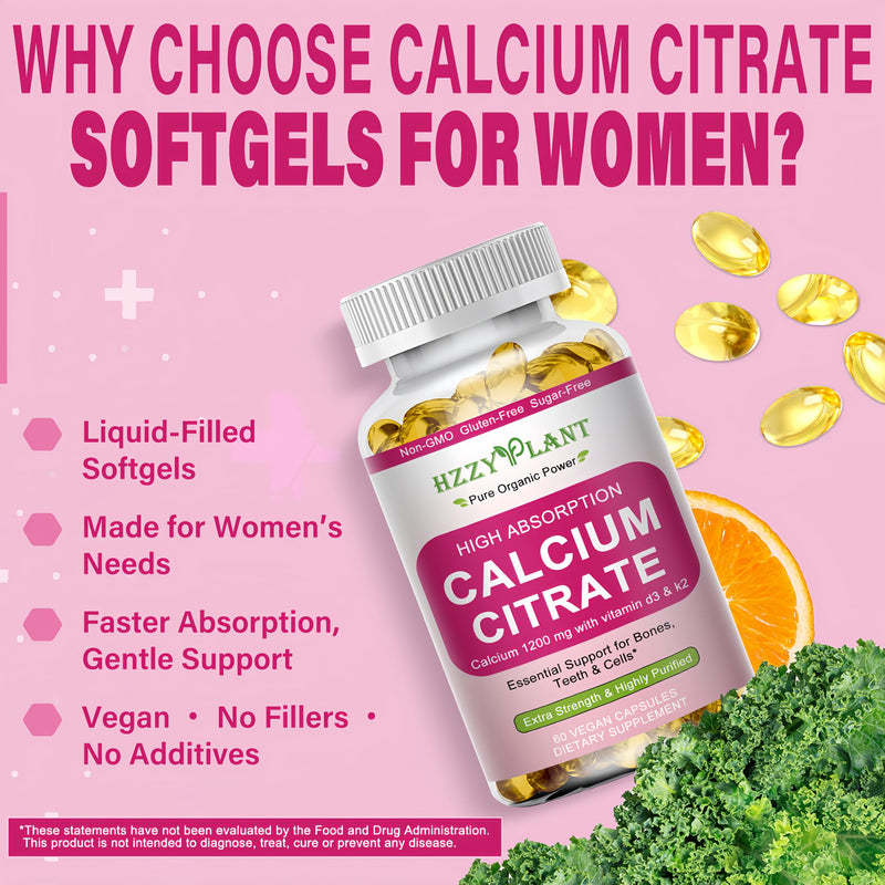 Calcium Supplements for Women Softgels, High Absorption Calcium Citrate Supplement Essential Mineral Calcium 1200 mg with Vitamin D3 Magnesium for Bone Health Support, Non-GMO, 2 Month Supply