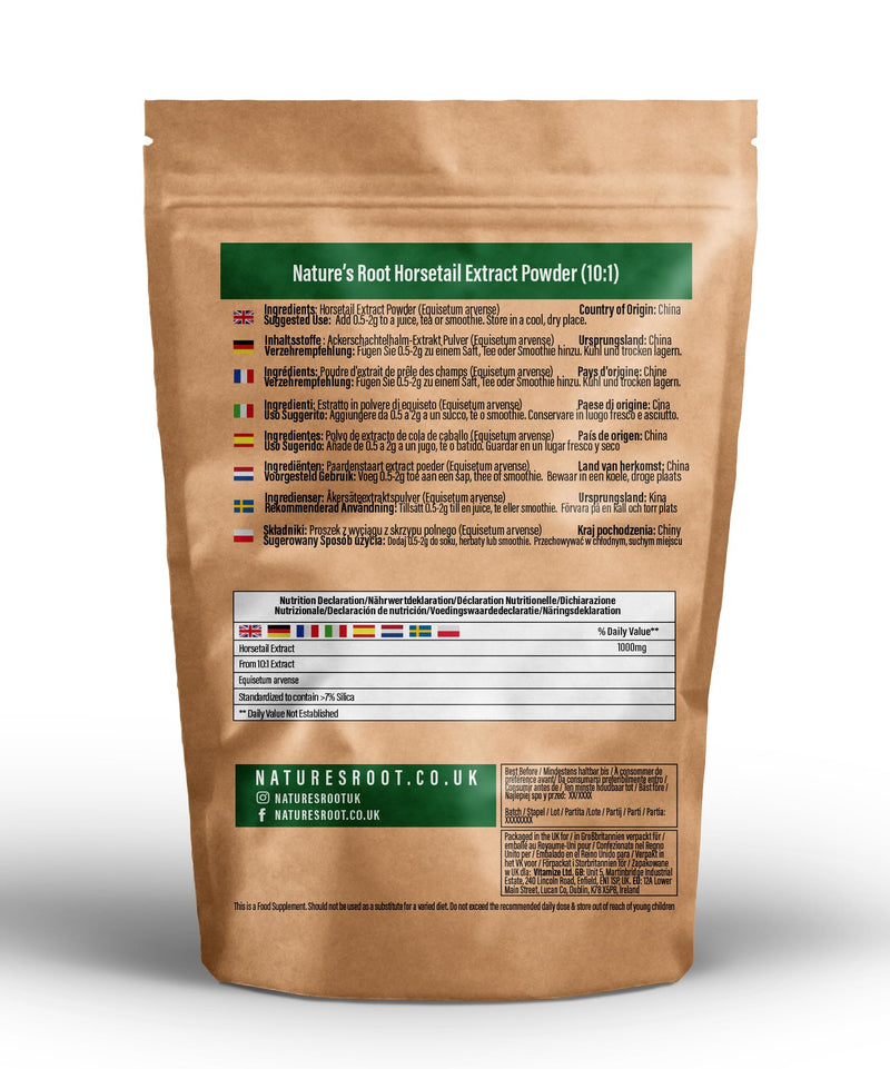 Horsetail Extract Powder 10:1 – Natural Silica Supplement by Nature’s Root – Premium Horse Tail Herb – Silicium-Rich Botanical Powder for Smoothies & Teas – Vegan, Pure, Filler-Free (200g)