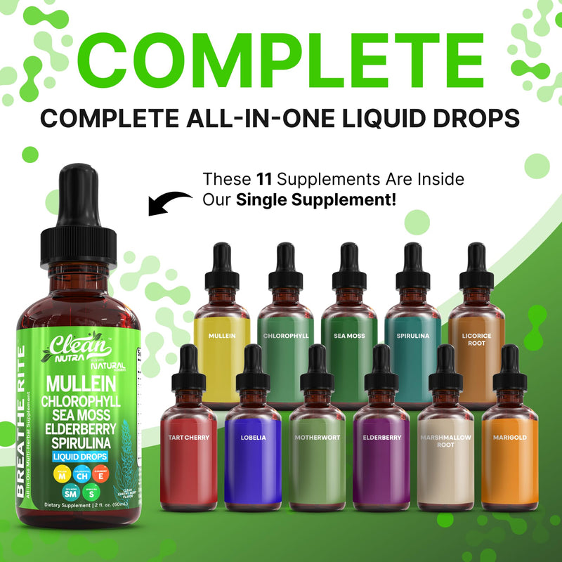 [Australia] - Clean Nutra Mullein Drops for Lungs Organic Chlorophyll Liquid Irish Sea Moss, Spirulina, Licorice, Tart Cherry Lobelia, Motherwort & Elderberry Mullein Leaf Extract Tincture Men Women Supplement 