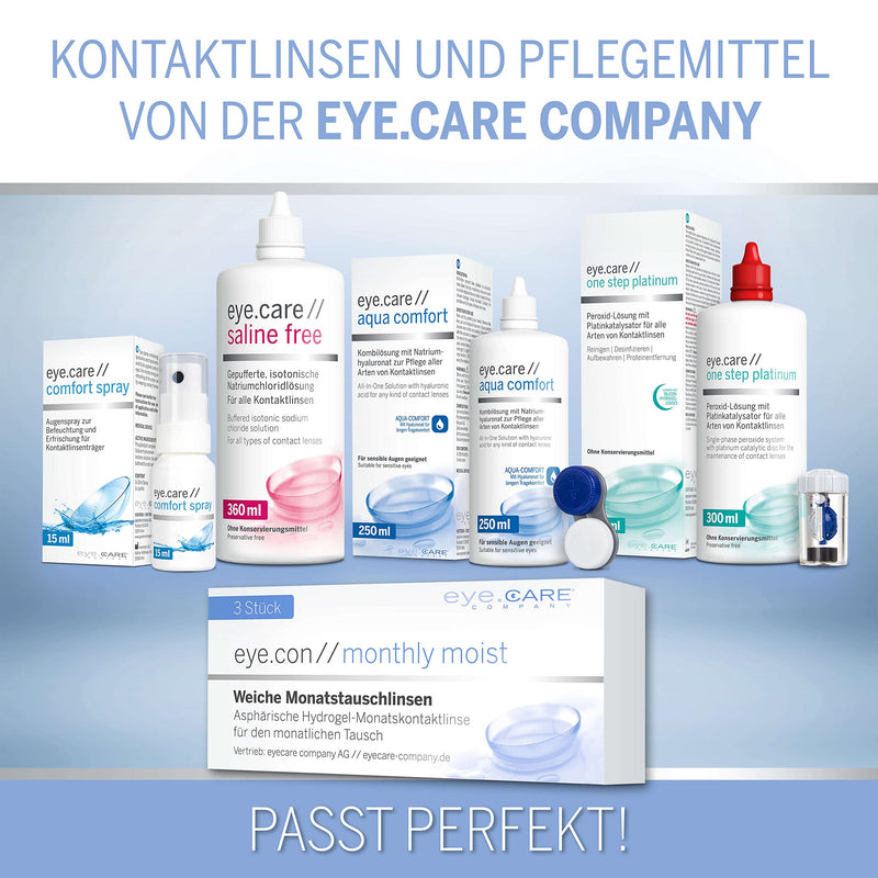 [Australia] - Eye.Con Monthly Moist soft monthly lenses - 3 hydrogel contact lenses with strength for sensitive eyes. Contact lenses with 55% water content BC 8.6mm, DIA 14.3mm (-2.25, 8.6, millimeter, -2.25) 8.6 millimeter 1 piece (pack of 3) 