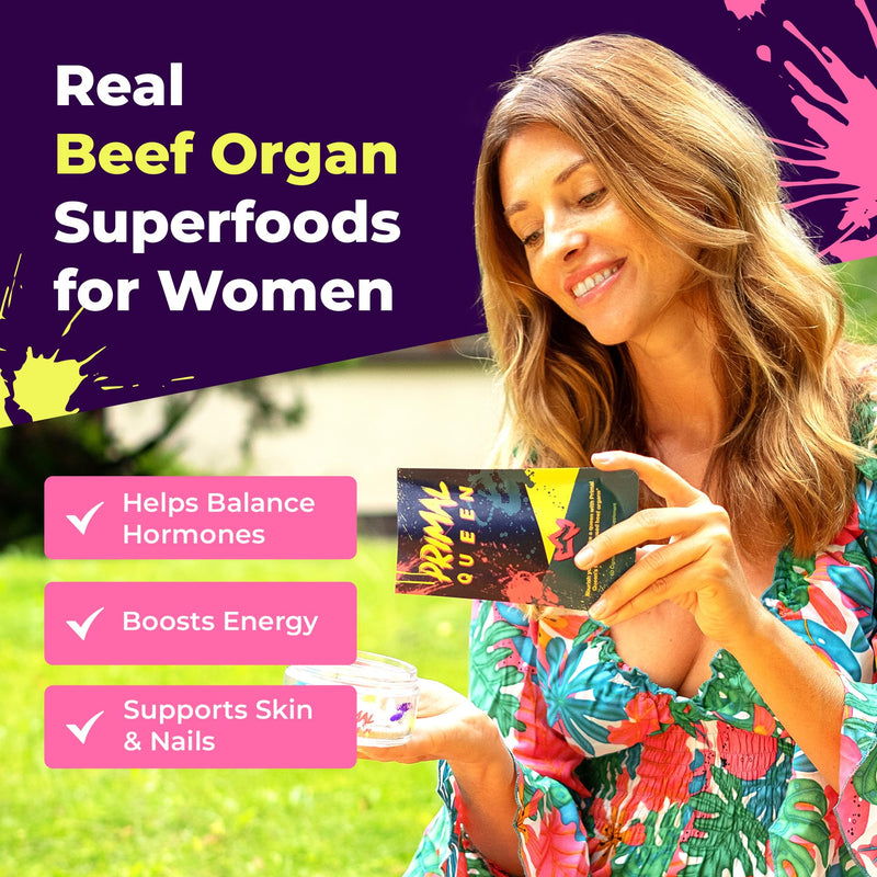 Primal Queen Beef Organ Superfood, Grass-Fed Liver Kidney Heart for Women | Female-Optimized Blend of 6 Pasture-Raised Organs for Hormone Balance, Energy and Vitality; 3rd-Party Tested 60 Count (Pack of 1)