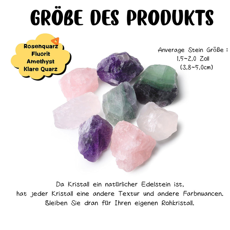 [Australia] - QINJIEJIE 100% Large Amethyst Rose Quartz Premium Water Stones Basic Mix Stones 4 Pieces Natural Stones Healing Stones Set Natural Crystals Raw Stones 4.5-5 cm A-rose quartz, amethyst, clear quartz and fluorite 
