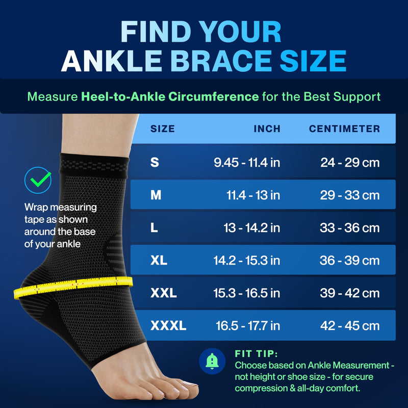 [Australia] - Modvel Foot & Ankle Brace Socks for Sprained Ankle Compression Sleeve - Plantar Fasciitis Relief Brace, Foot Support for pain Women & Men - Tendonitis & Arthritis Feet Sleeve, Stabilizing Ankles Wrap Large A Black 2 