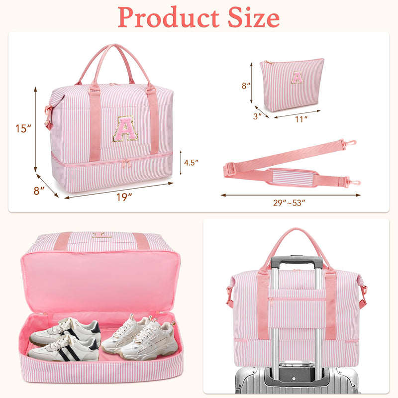 Birthday Gifts Pink Travel Duffle Bag for Girls(Pink,A) | Overnight Bags Weekender Bag with Shoe Compartment Dance Bag with Makeup Bag for Girls A