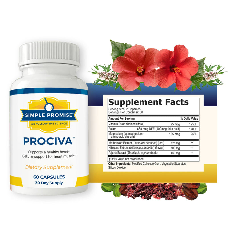 [Australia] - Simple Promise Prociva - Arjuna Bark Extract Heart Health Supplement with Folic Acid, Vitamin D & Magnesium - Herbal Blood Pressure Support & Healthy Heart Maintenance for Men & Women - 60 Capsules 