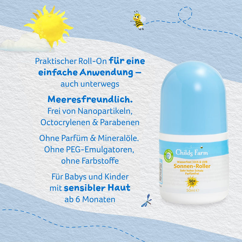 [Australia] - Childs Farm Sun Roller for Children and Babies, Very High Protection with SPF 50+, Waterproof, UVA and UVB Protection, 50ml | Suitable for dry, sensitive or eczema-prone skin 