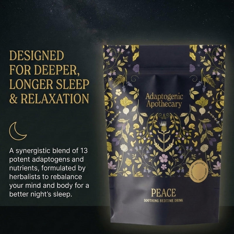 Peace – Bedtime Hot Chocolate with Reishi, Ashwagandha, Jujube, L-Theanine, Magnesium & Cocoa | 20 Servings, 180g | UK-Made, Vegan, Gluten Free.