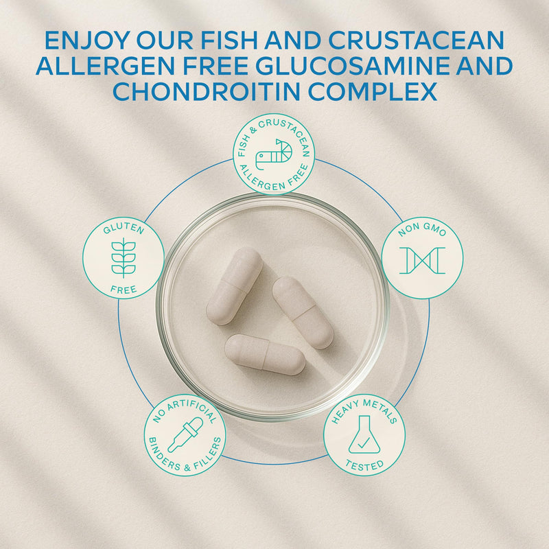 Glucosamine and Chondroitin High Strength + MSM, Boswellia Extract & Vitamin C (3 Capsules Daily) - Fish & Crustacean Allergen Free - 180 Capsules Glucosamine Sulphate 180 count (Pack of 1)
