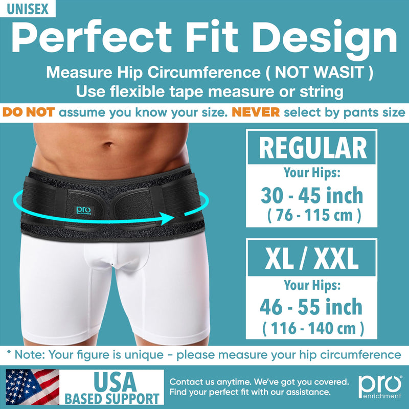 Sacroiliac Hip SI Belt for Women and Men That Alleviates Sciatic, Pelvic, Lower Back, Leg and Sacral Nerve Pain Caused by Si Joint Dysfunction| USA Patented - Hip Brace Support (Regular/Black) Black Regular (Fits Hip Size 30" - 45")