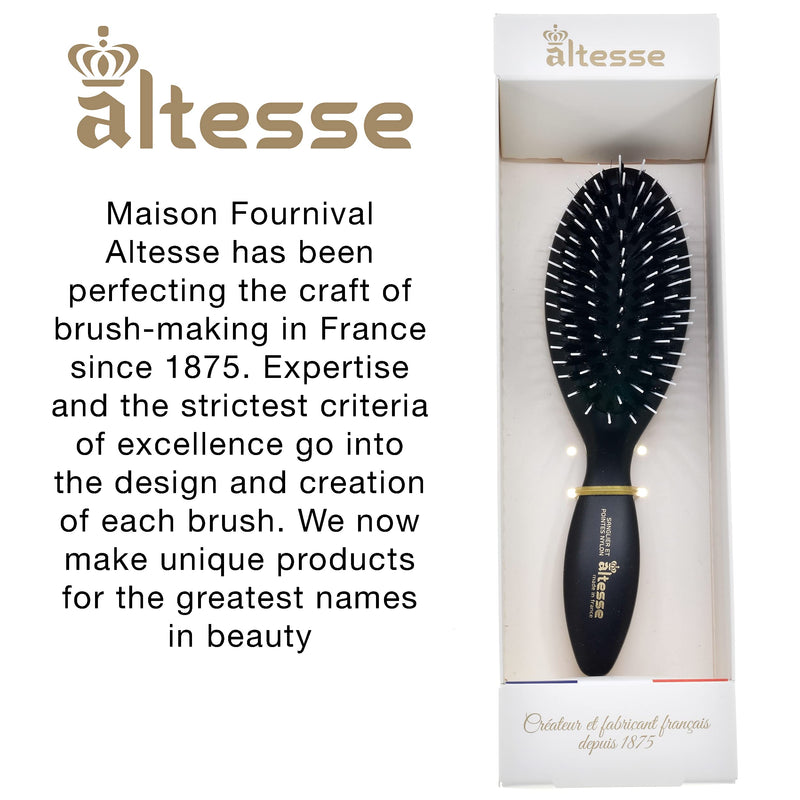 Altesse 8907 Natural Bristle Hair Brush Detangler Brush Medium Air Cushion Matte Black Handle with 7 Rows of Black Boar Bristle and Nylon Hairbrush for Thick Hair Styling and Detangling Made in France Black Bristle/Nylon
