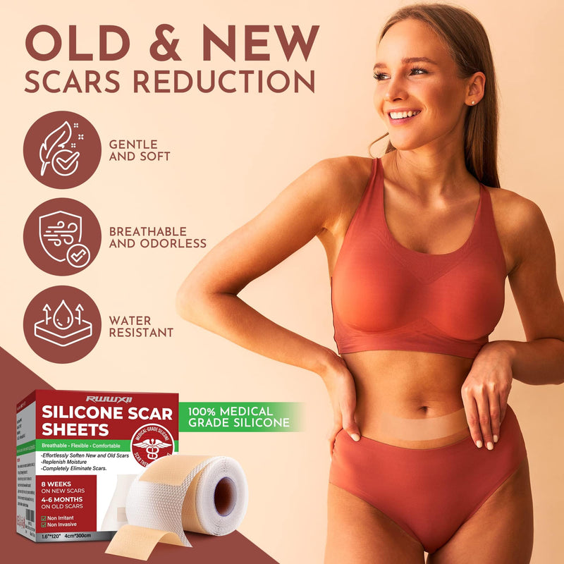 [Australia] - Silicone Scar Sheets - Silicone Scar Tape (1.6"x 120" Roll-3M) - keloid bump removal - Reusable And Effective Scar Removal Strips - Silicone Tape for Scars, Keloid, C-Section, Acne et 