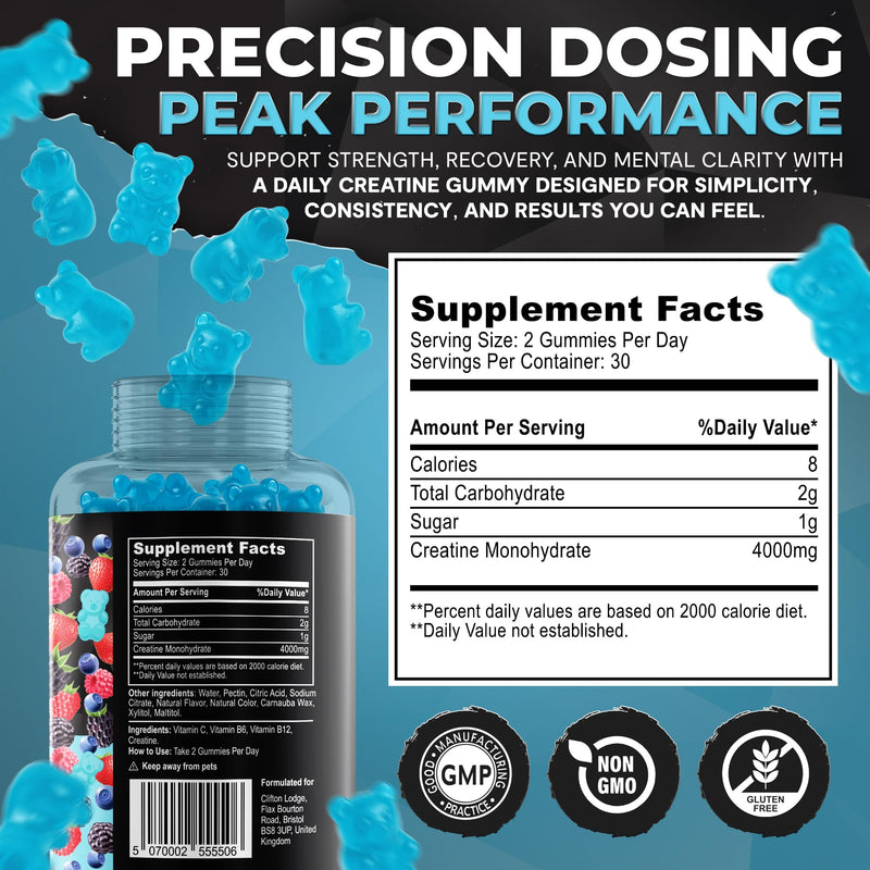 LITE LVL - 60 x Mixed Berry Flavoured Creatine Gummies 4000mg - Creatine Monohydrate Gummies