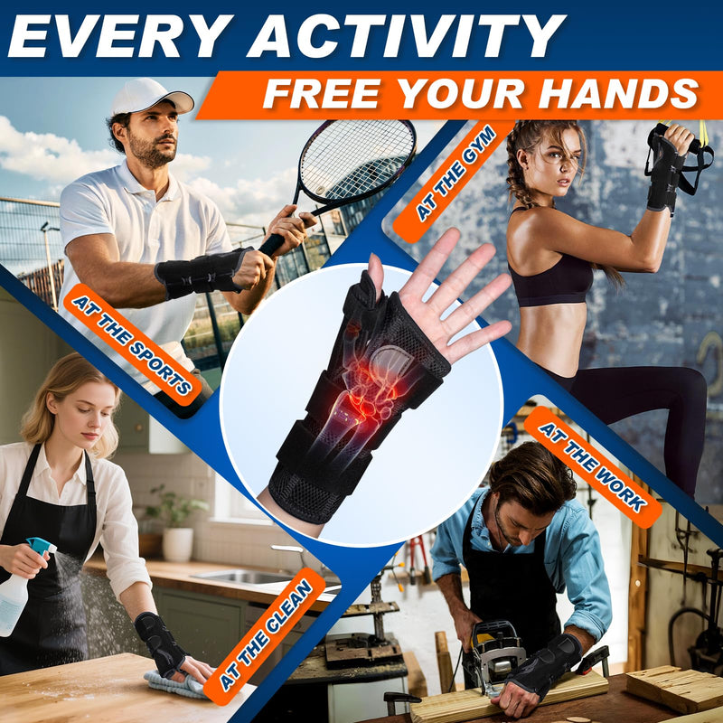 [Australia] - Wrist Brace with Thumb Support,Adjustable Night Thumb Spica Splint Right Left Hand,Wrist Guard Stabilizer Support for Arthritis,Tendonitis,Pain,sprain,tenosynovitis,syndrome,De Quervain's Tenosynovitis fit Women & Men 6 Black-Left Hand One Size 