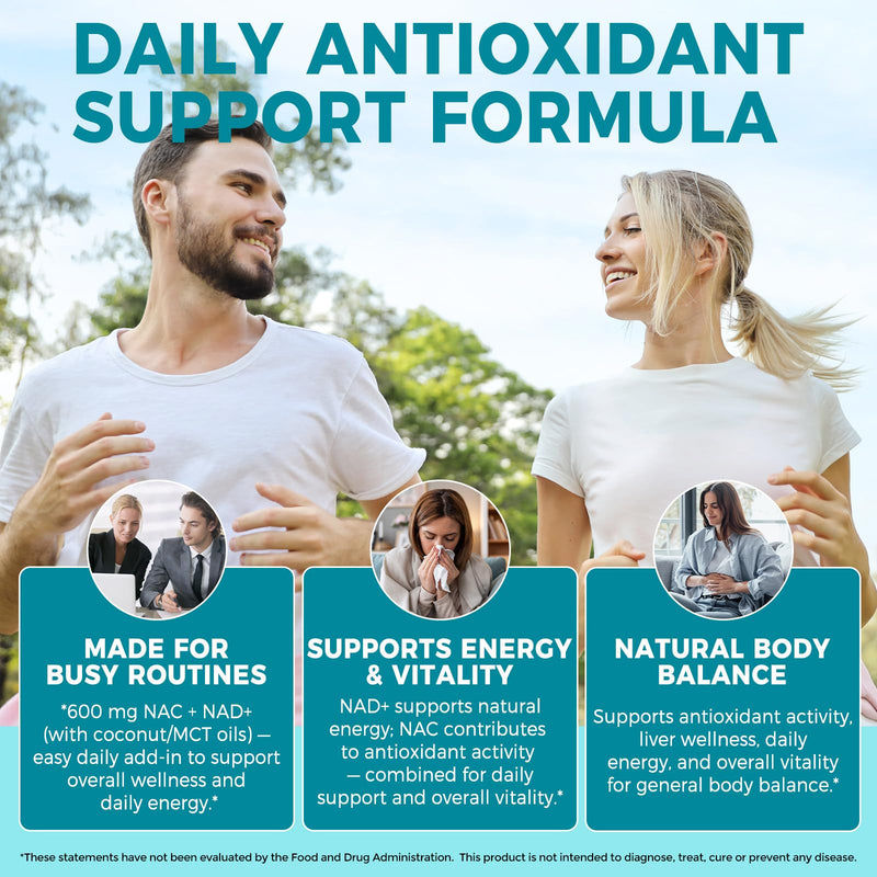 NAC (N-Acetyl-L-Cysteine) 600mg – 300 Softgels – Enhanced with NAD+, Coconut & MCT Oil – 100-Day Supply – Supports Daily Wellness, Metabolic Function & Natural Balance – Vegan & Non-GMO