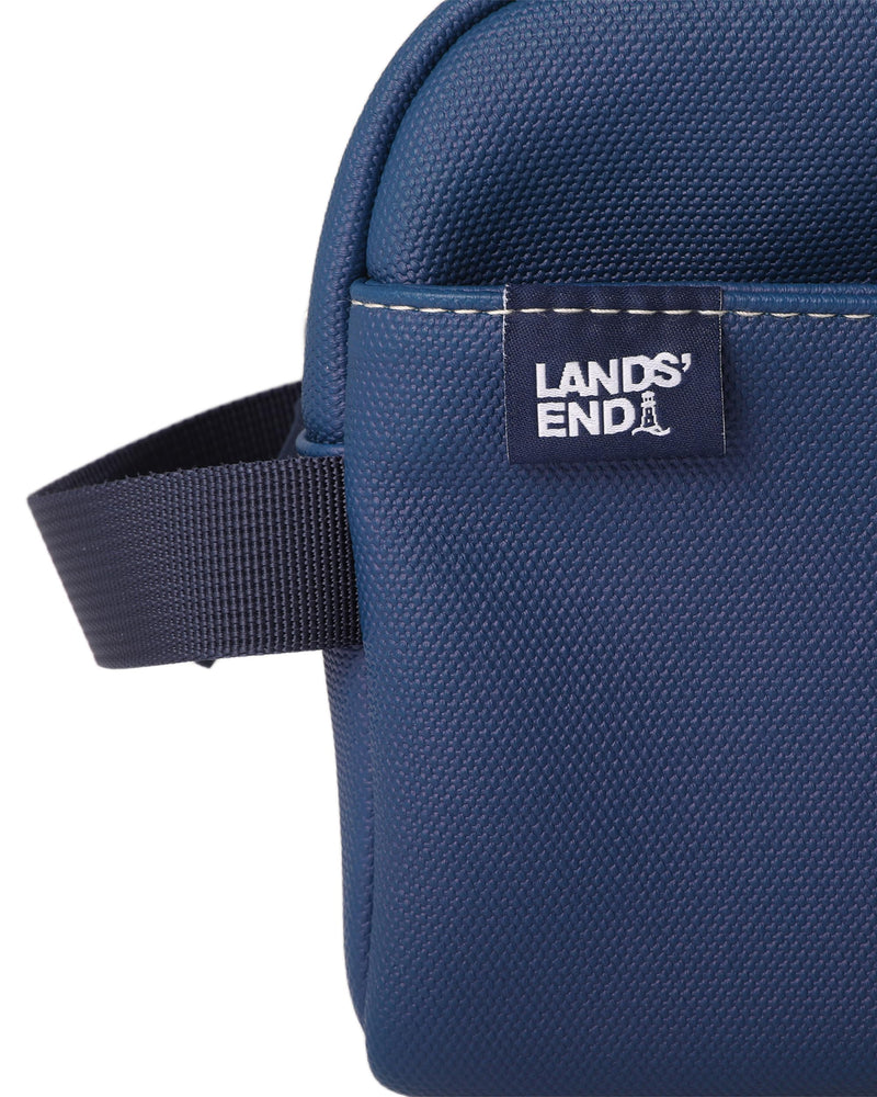 Lands' End Woven Dopp Kit for Men | Solid Toiletry Bag with Top Zip and Front Pocket (Navy) Navy