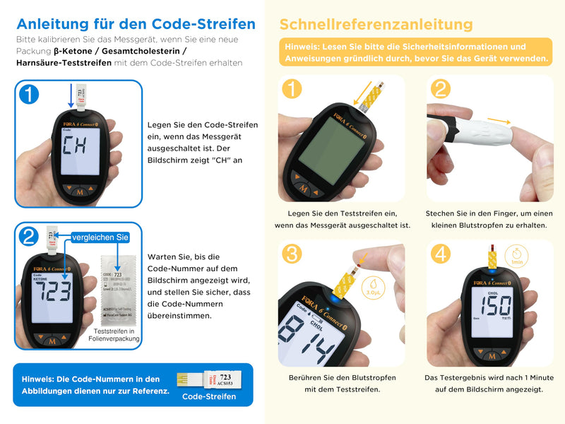[Australia] - FORA 6 in 1 blood glucose meters Bluetooth, with 10 pcs total cholesterol test strips 
