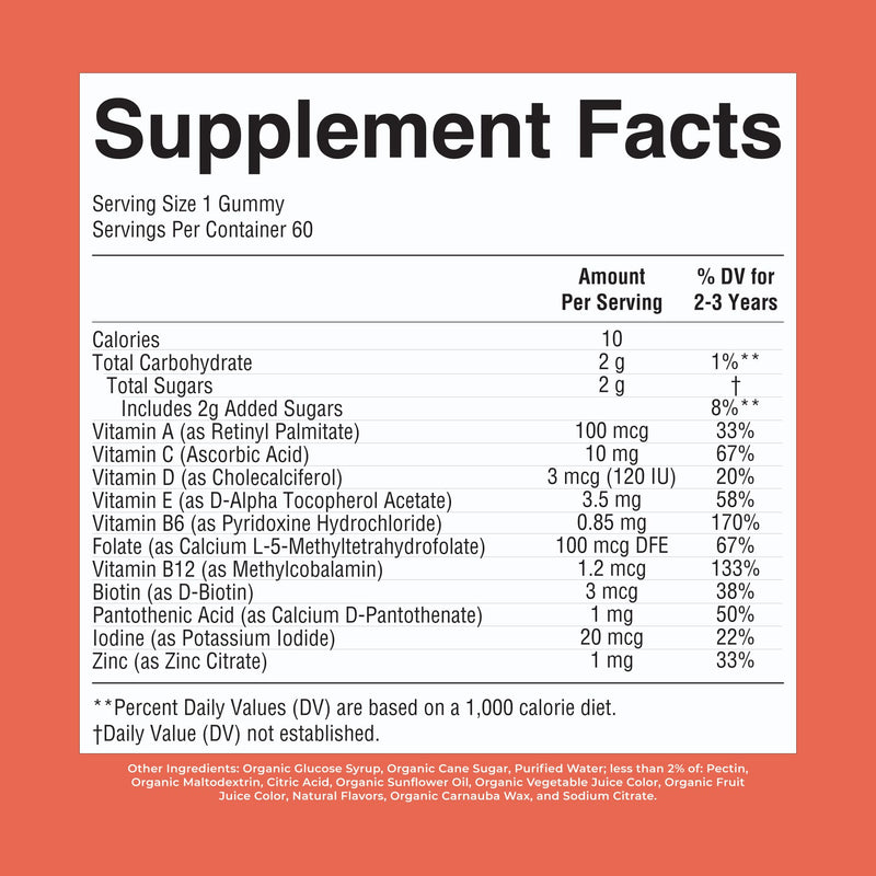 MARYRUTH'S Organic Toddler Multivitamin Gummies, 2 Month Supply, Ages 2+ | Vitamin A, C, D, E, B6, B12, Biotin, Iodine, Zinc, Immunity, Bone & Teeth Health, Skin & Vision Support 60 Count (Pack of 1)
