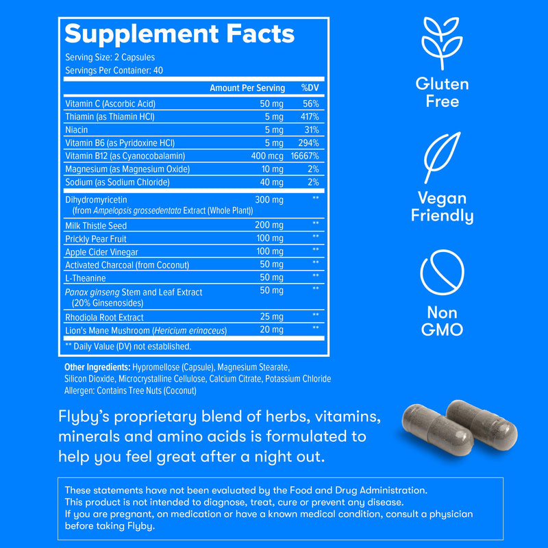 [Australia] - Flyby Recovery Pills - All The Hang, without The over!™ - Post Party Drinking Essential with Liver Support | Electrolytes, Vitamins & Milk Thistle -Perfect Recovery Kit for all Occasions (80 Count) 80 Count (Pack of 1) 