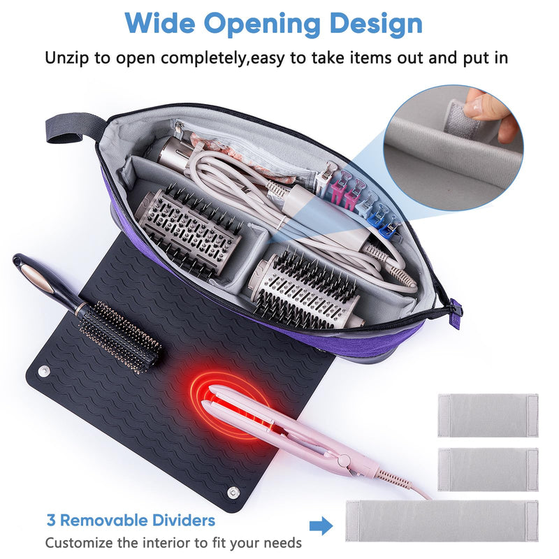 [Australia] - 2IN1 Hair Tools Travel Bag with Removable Heat Resistant Mat Curling Iron Travel Case, Hair Dryer Organizer for Flat Irons, Straighteners and Haircare Accessories, Hot Tools Travel Bag Hair Style B Purple 