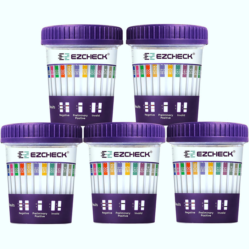 [5 Test Cups] 14-Panel EZCHECK® Multi-Drug Urine Test Cup – at-Home Instant Testing for 14 Substances - Fast Result in 5 mins