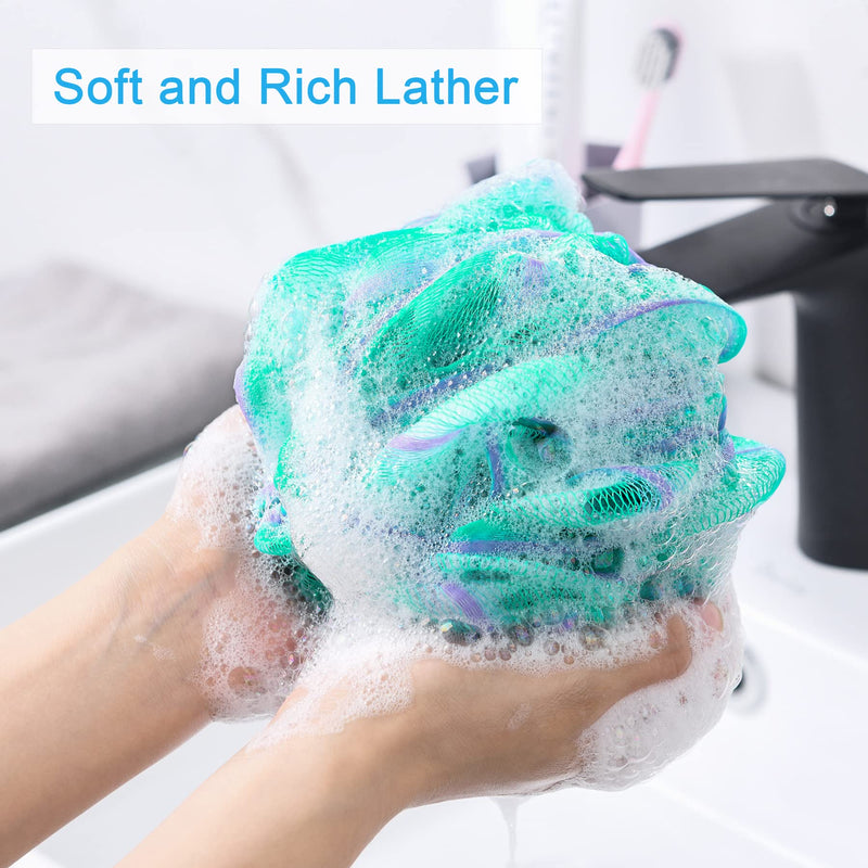 [Australia] - AmazerBath Loofah Sponge 75g/Piece, Exfoliating Bath Sponge Body Scrubber - Loofa Set of 4 Flower Color (Large, Green-Purple) Large (Pack of 4) 