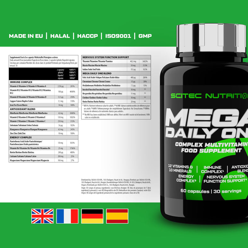 Scitec Nutrition Mega Daily One, Multifunctional Vitamin with 26 Active Ingredients, 60 Capsule