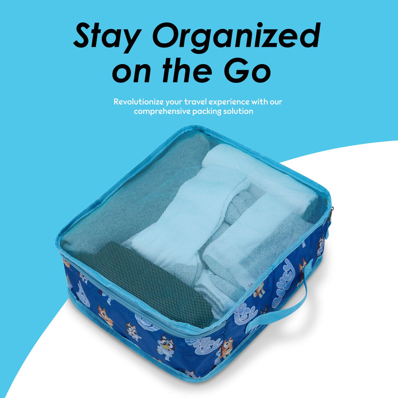 Bluey Packing Cubes for Kids - 5 Piece Luggage Organizer Set - Travel Accessories for Suitcase - Bluey Bingo Bandit Chilli Stripe Trixie - Packing Cube Set for Kids, Teens, Adults