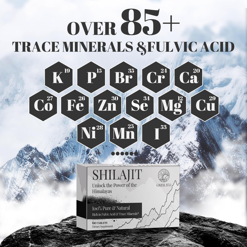 [Australia] - 30,000 MG Shilajit Tablets, 100% Shilajit Pure Himalayan Organic, Shilajit for Men and Women Rich in Fulvic Acid & 85+ Trace Minerals, Shilajit Supplement for Energy & Immune System, 60 Count 60 Count (Pack of 1) 