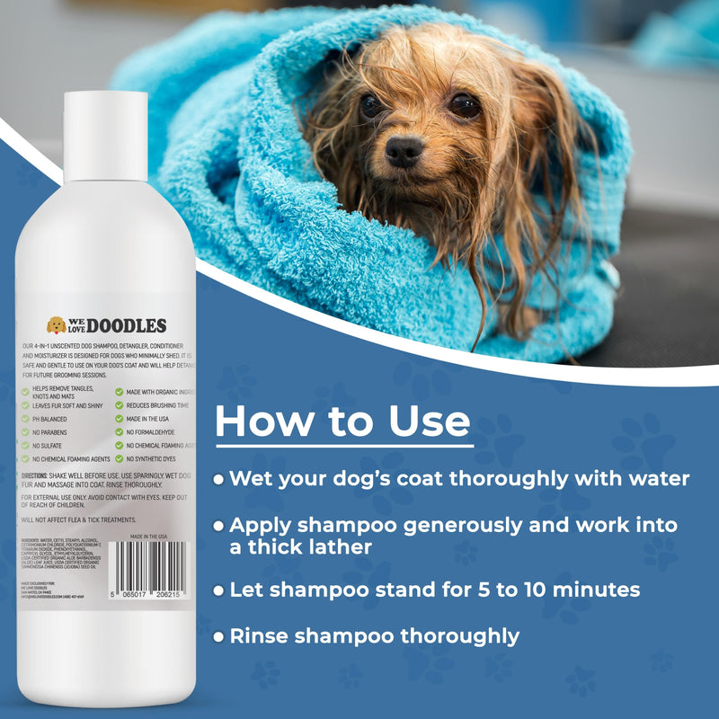 We Love Doodles Unscented Dog Shampoo & Detangler Spray - Made in USA, Organic Ingredients, Shampoo for Goldendoodles Doodles & Puppies, Dematting Spray for Dogs, Tangle Remover - PawsPlanet Australia