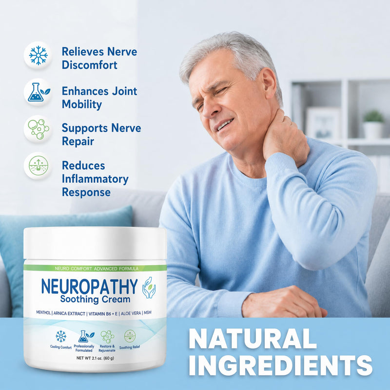 Neuropathy Soothing Cream - Fast-Absorbing Cooling Relief for Legs, Feet & Hands | Advanced Formula with Aloe Vera, Arnica, MSM & Vitamin B6, 2 fl oz
