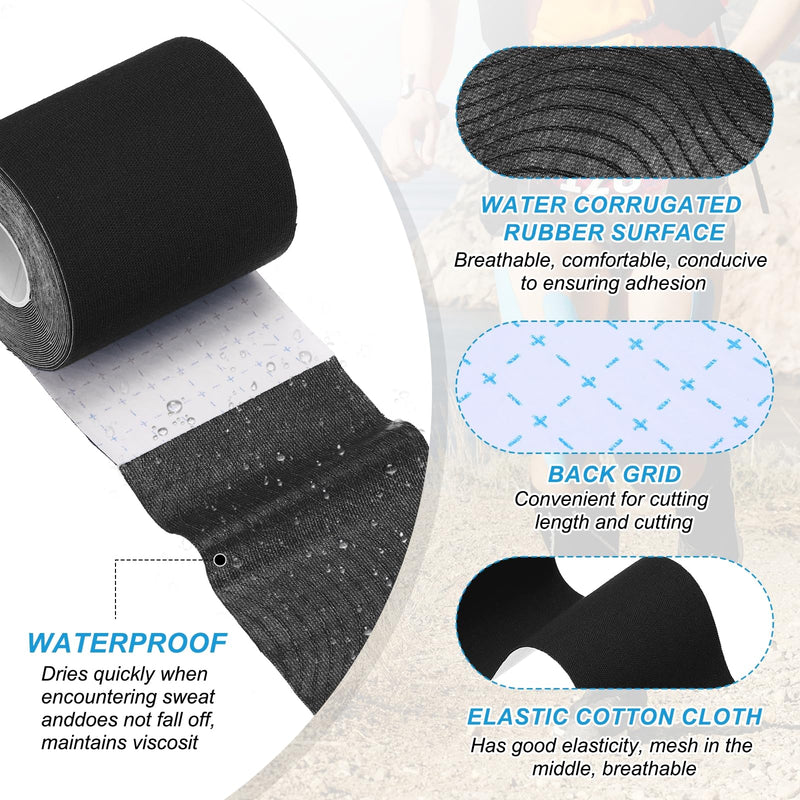 [Australia] - PATIKIL 5.5 Yard x 3 Inch Kinesiology Tape, 3 Roll Adhesive Cotton Sports Muscle Support Tapes Waterproof Elastic Tape for Knee Ankle Wrist Shoulder, Black 