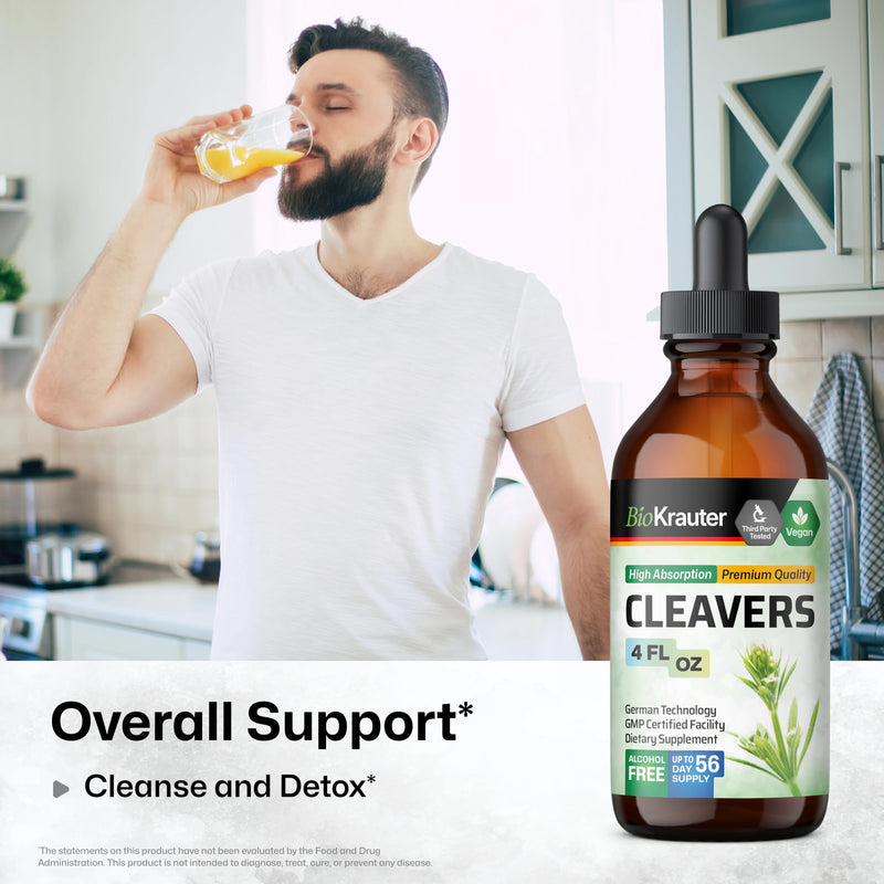 [Australia] - Cleavers Leaf Tincture - Organic Cleavers Herb Liquid Extract - Natural Body Detox - Alcohol and Sugar Free - Vegan Drops 4 Fl.Oz. 4 Fl Oz (Pack of 1) 