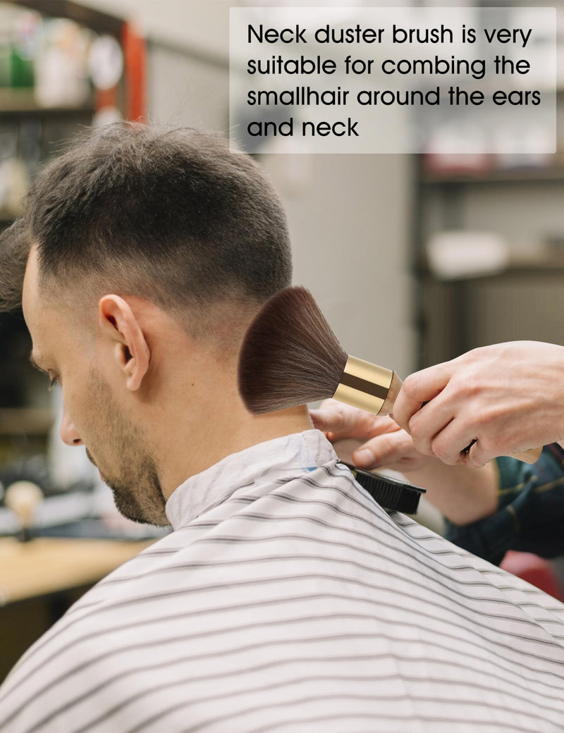 Neck Duster, Large Hair Cutting Neck Duster Brush Long Handle Broken Hair Sweep Brush Soft Neck Face Cleaning Hairbrush Barber Accessories for Salon or Home Use(Wooden)