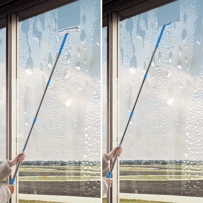 [Australia] - Window Cleaner with Long Handle(57IN), Glass Cleaning Tools with Silicon Squeegee & Microfiber Scrubber, Window Cleaning Kit for Shower Glass Mirror Door Car 