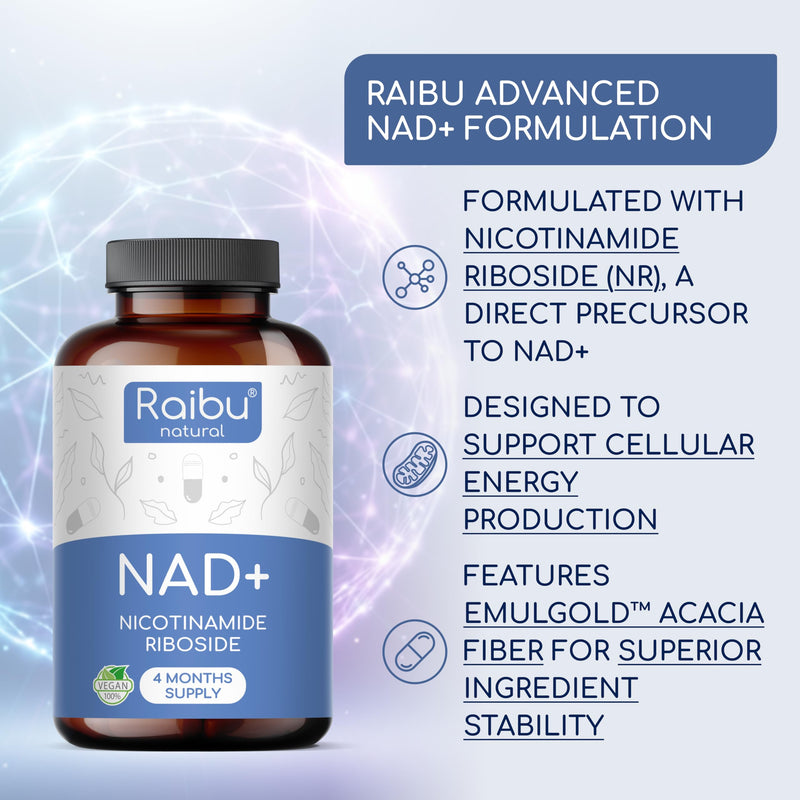 NAD+ Supplement with Nicotinamide Riboside (Niacin) - 4 Month Supply (120 Capsules) - Energy, Cellular & Healthy Aging Support - 300 mg per Serving - Vegan, Non-GMO, GMP Certified NAD+