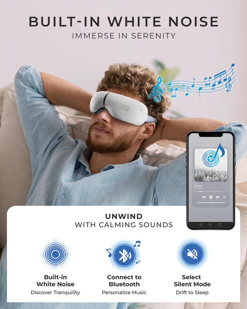 [Australia] - Premium Eye Massager with Heat & Cooling Gel Mask Heated Eye Massager for Migraine w Bluetooth & White Noise Massaging Mask for Tension & Stress Relief, Birthday Gift 