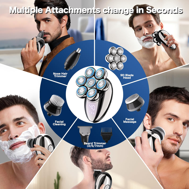 [Australia] - Head Shavers for Bald Men, Electric Razor, IPX8 Waterproof Dry/Wet Bald Head Shaver with 10000 RPM High-Speed Motor, Rechargeable Head Razor with LED Display, USB-C Cable, Perfect for Home & Travel 