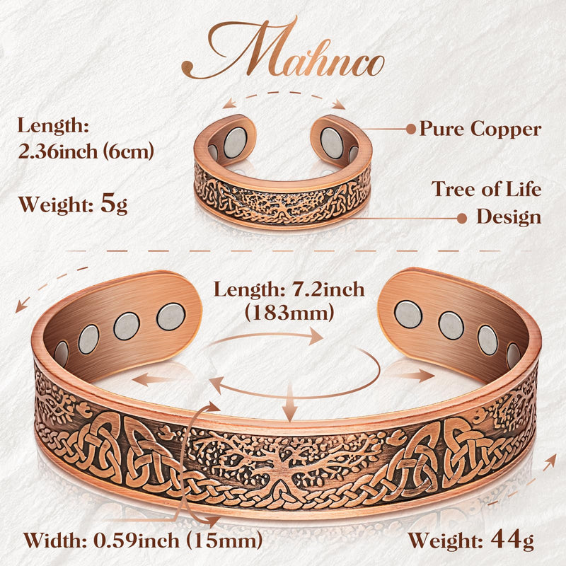 [Australia] - Mahnco Copper Bracelet for Men & Women,12X Strength Magnetic Bracelets & Lymphatic Drainage Ring for Mens, 100% Solid Pure Copper Jewelry Gift Copper-Tree of Life 