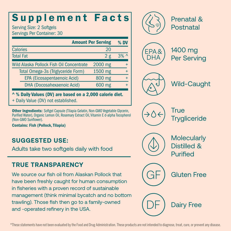 [Australia] - True Grace Prenatal DHA - 60 Softgels - 1400mg of DHA & EPA - for Pre-Conception, Pregnancy & Lactation - Wild Caught & Sustainably Sourced - Gluten Free - 30 Servings 