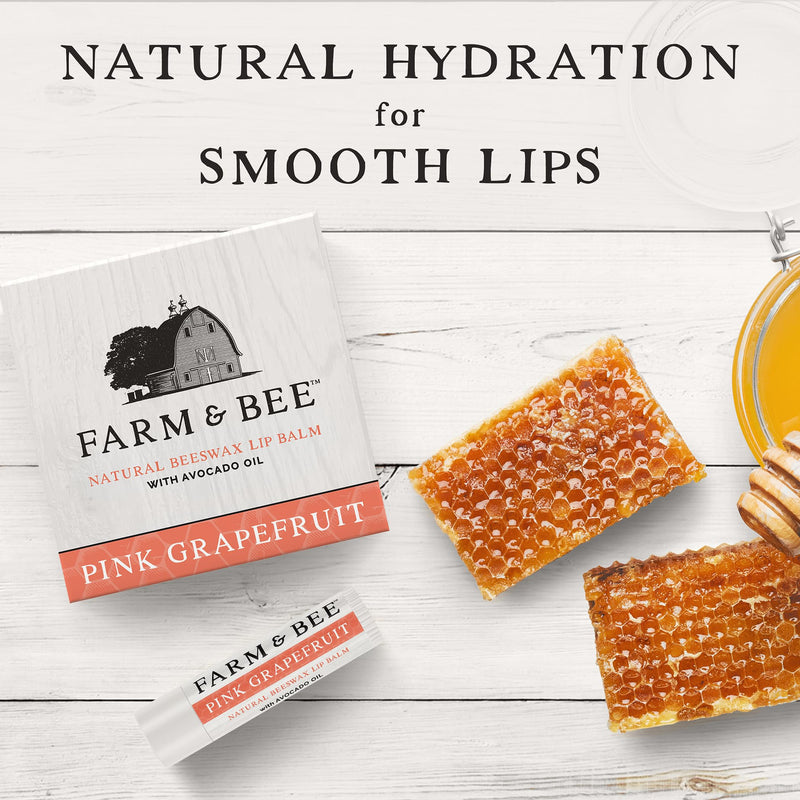 Natural Lip Balm - Organic & Natural Ingredients - Beeswax Based Moisturizing Lip Care Chapstick for Dry Cracked Lips - Great Gift Idea - Farm & Bee - 0.15oz (Pack of 4 - Pink Grapefruit) 1 Count (Pack of 4)
