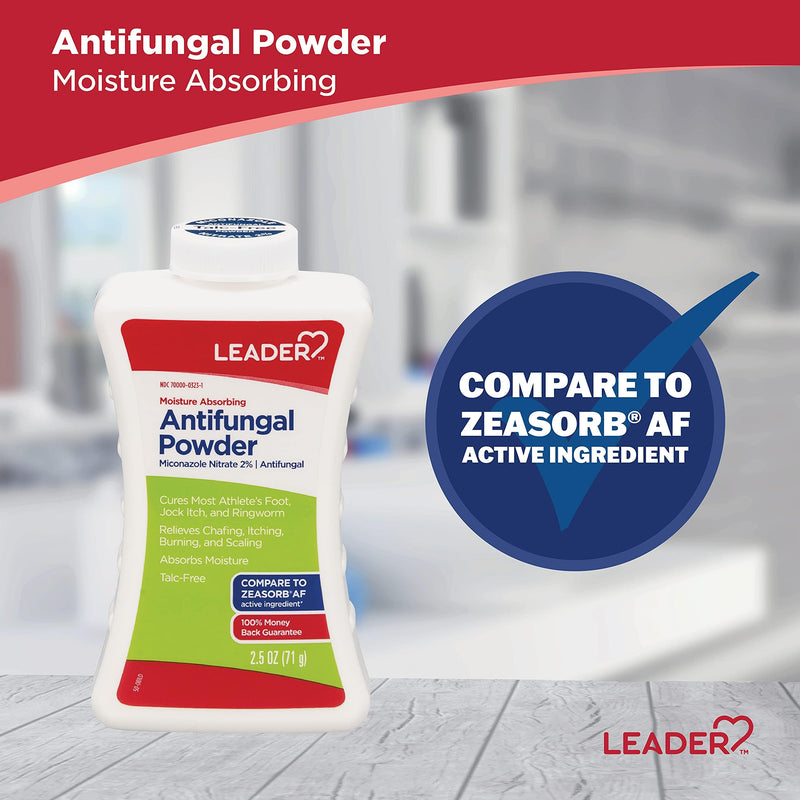 Leader Foot Powder, Moisture Absorbing, Talc-Free, Powder for Skin Folds & Most AF, Jock Itch, Prevents Recurrence, 2.5 Ounce