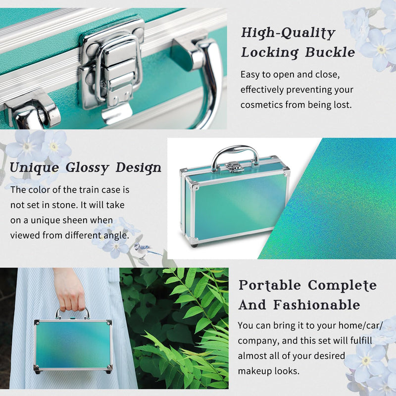 [Australia] - Color Nymph Beginner Makeup Kits For Teens With Train Case Included Full Makeup Kit Eyeshadow Palette Blushes Bronzer Highlighter Lipstick Brushes Mirror (Green) (Green) 