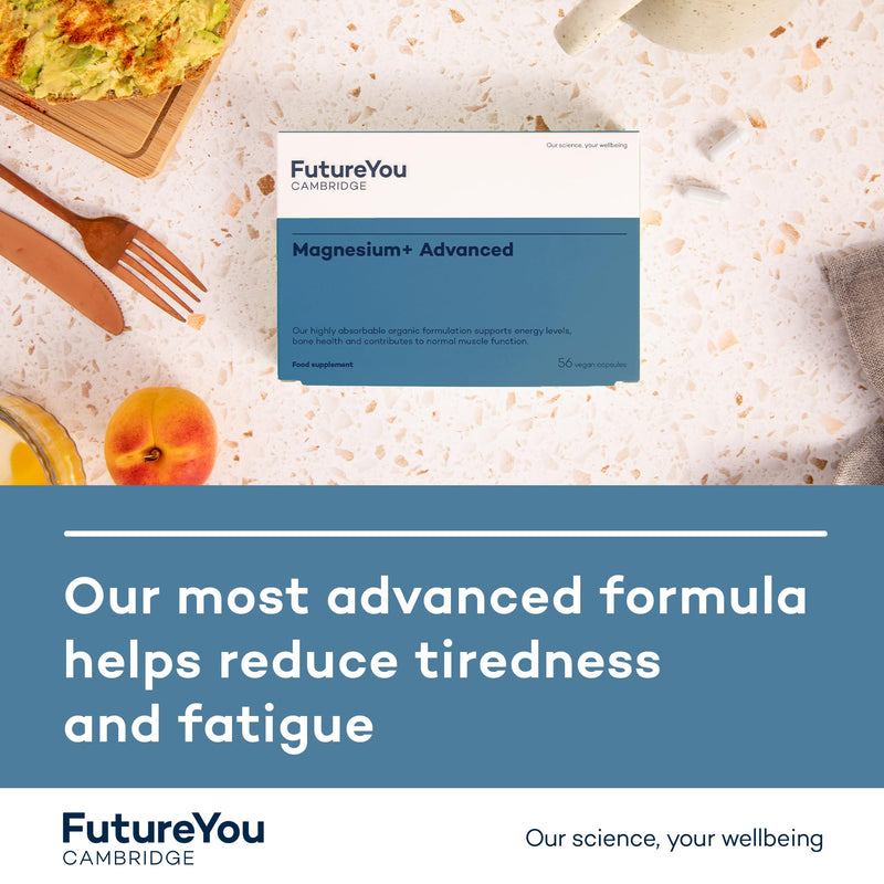FutureYou Magnesium+ Advanced (56 Capsules). Magnesium Glycinate with B Vitamins for Energy & Bone Health. High Strength Magnesium Supplements for Women & Men - Genuine FutureYou Cambridge Supplements